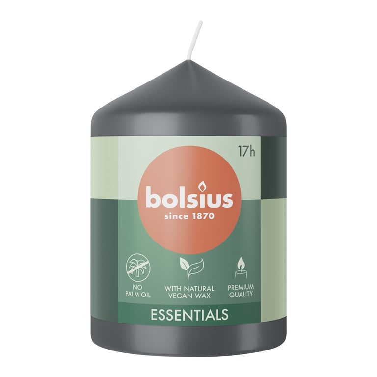Bolsius Stormy Grey Essential Pillar Candle - 80mm x 58mm Home Fragrance Scented Candle