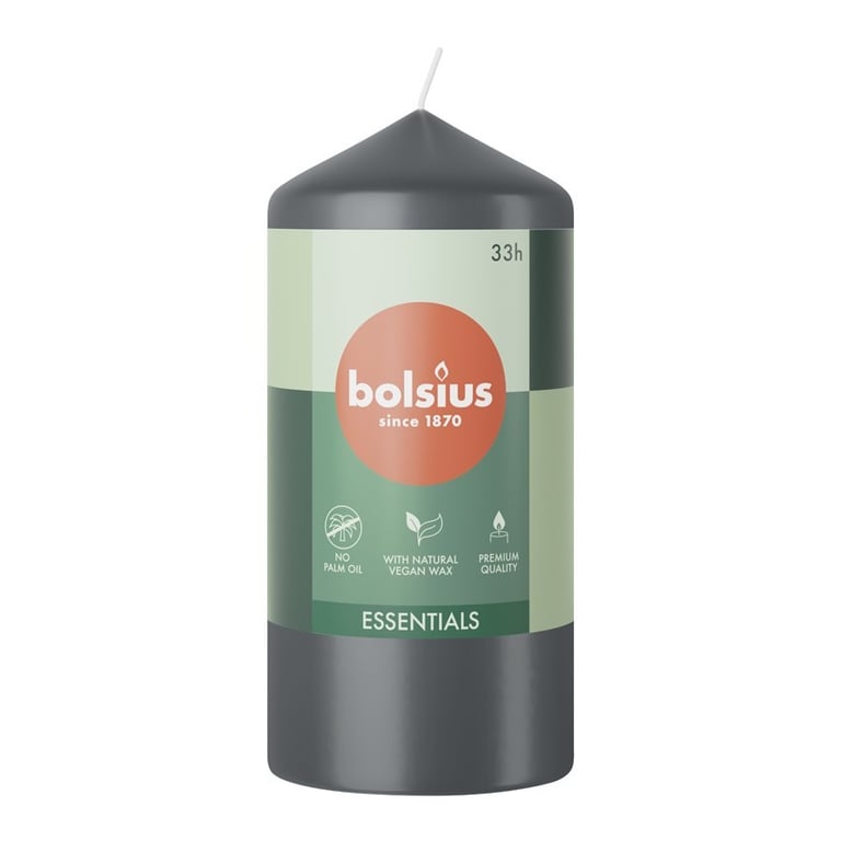 Bolsius Stormy Grey Essential Pillar Candle - 120mm x 58mm Home Fragrance
