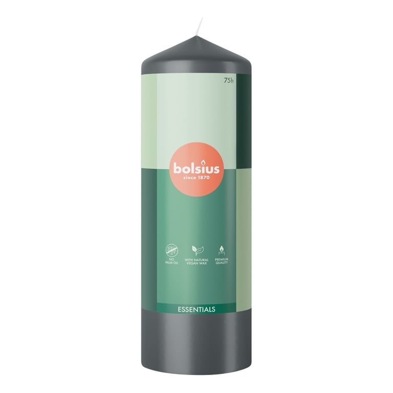 Bolsius Stormy Grey Essential Pillar Candle - 200mm Decorative Home Fragrance