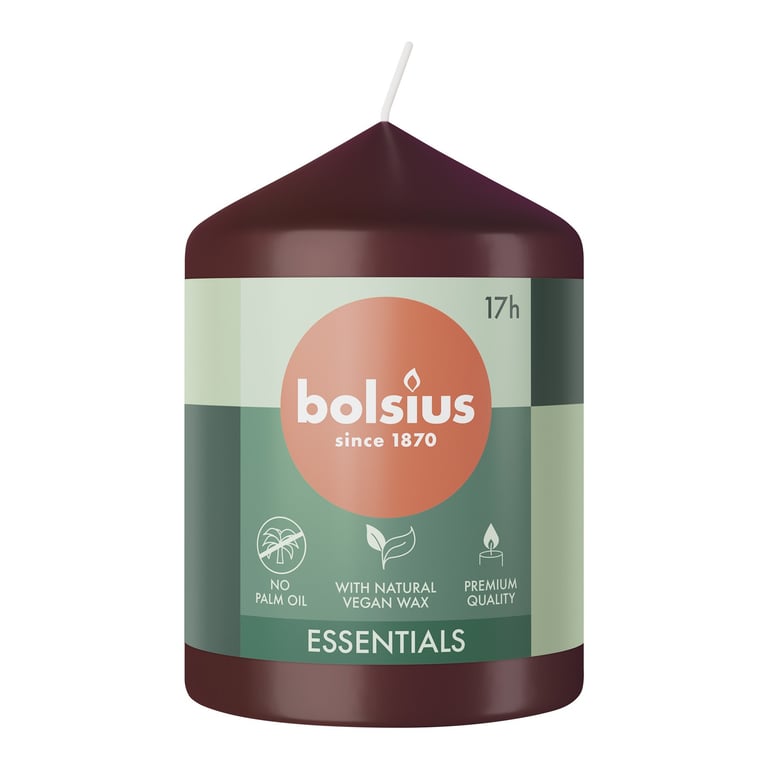 Bolsius Velvet Red Essential Pillar Candle - Classic Home Decor, Soft Red Glow