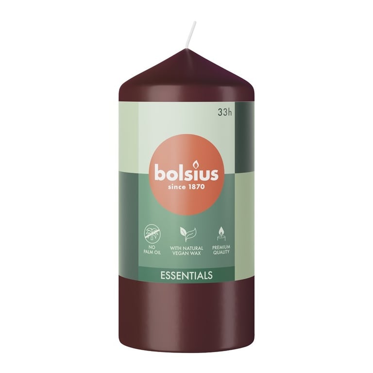 Bolsius Velvet Red Essential Pillar Candle (120mm x 58mm) - Luxury Home Decor Red Essential Oil Candle