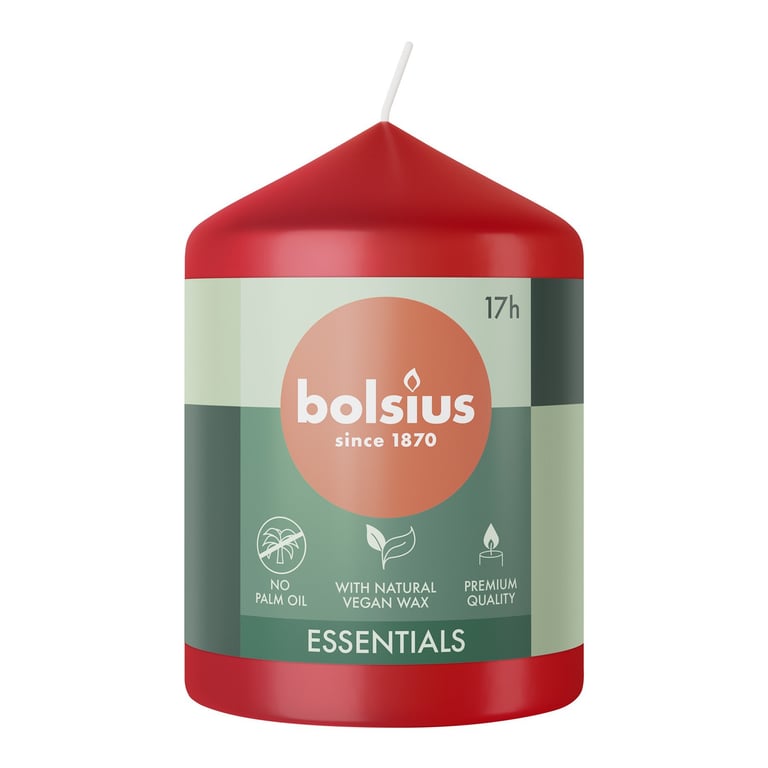 Bolsius Delicate Red Essential Pillar Candle - Home Fragrance Scented Candle