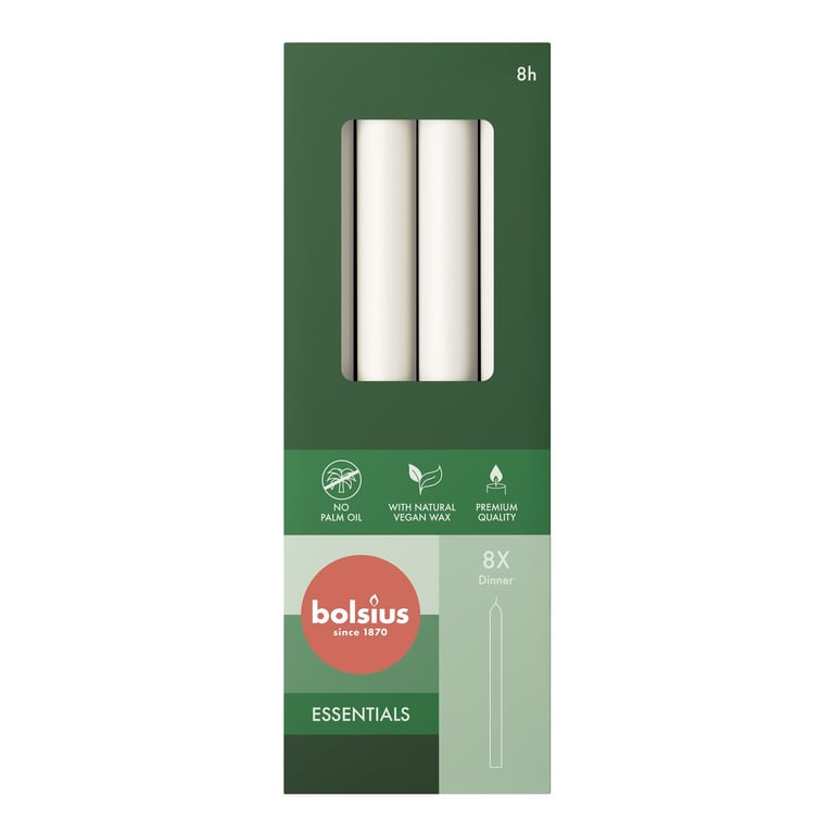 Bolsius Cloudy White Box of 8 Dinner Candles - Elegant Home Decor Candle Set