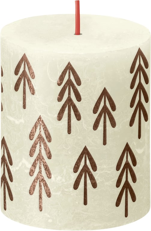 Bolsius Rustic Soft Pearl Silhouette Pillar Candle with Tree - Elegant Home Decor Candle