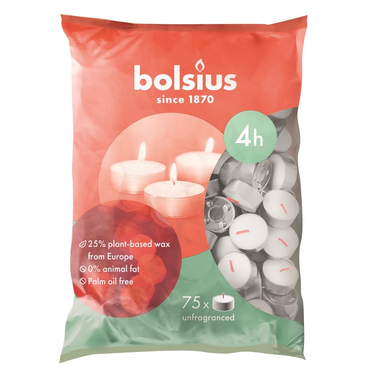 Bolsius Tealights - Soy Wax Scented Candles for Home Decor (75 Count)