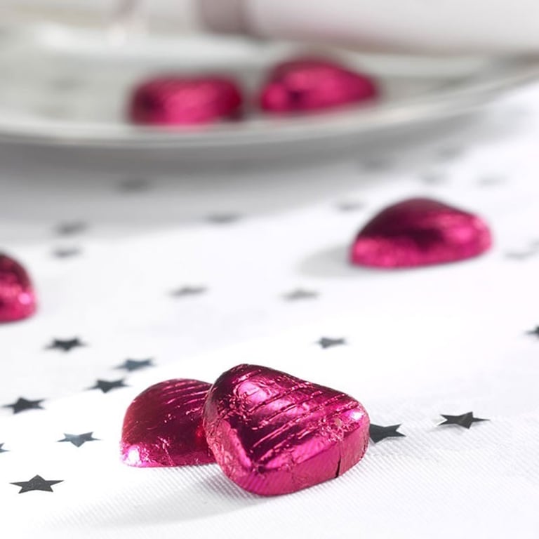 Hot Pink Foil Wrapped Milk Chocolate Heart Candies 50pk, Perfect Valentine s Day Treats Gift