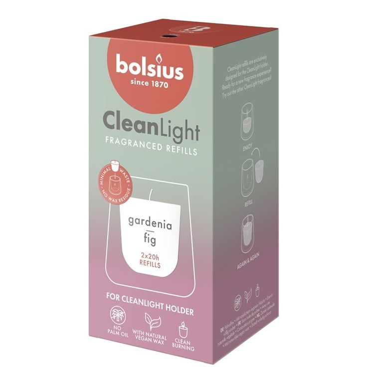 Bolsius Clean Light Refill - Gardenia and Fig Home Fragrance Scent Pack (2-Pack) for Outdoor Spaces