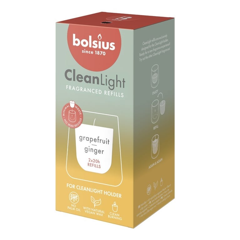 Bolsius Clean Light Refill - Grapefruit and Ginger Dual Pack for Natural Bathroom Cleaning Home Solutions