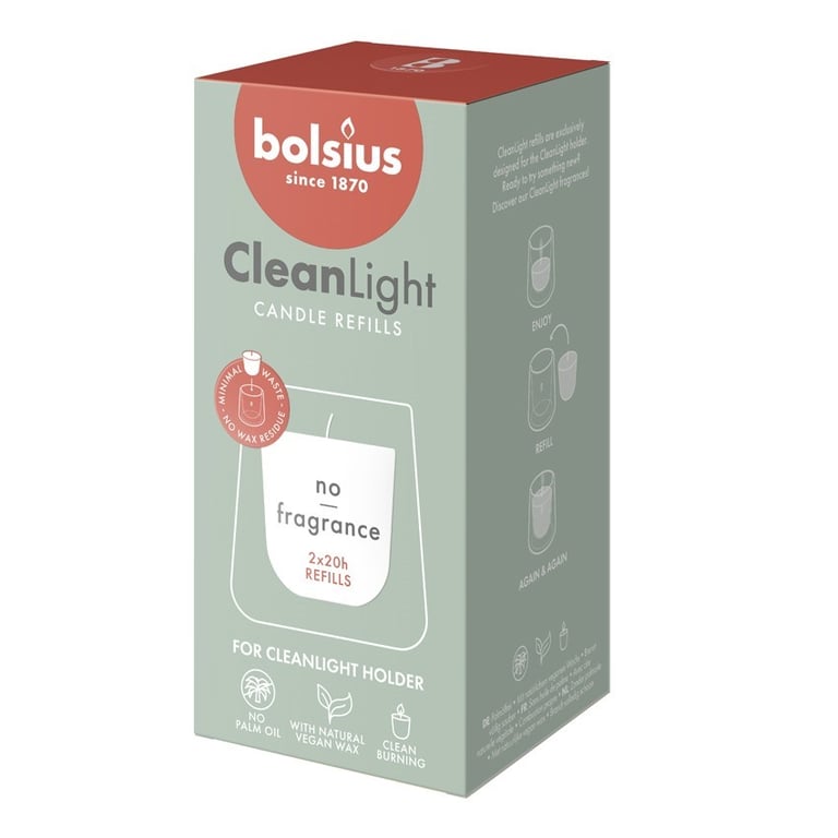 Bolsius Clean Light Refill - Unfragranced Eco-Friendly Home Cleaning Solution (2 Pack)