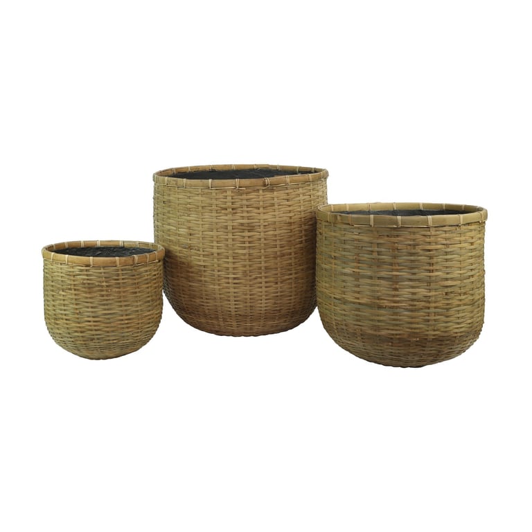 Hortus Classic Rounded Bamboo Planter Set of 3 - Elegant Home Decor and Garden Planters