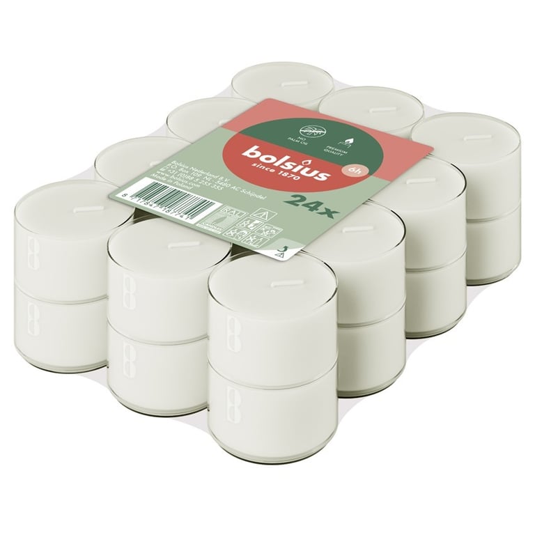 Bolsius Clear Cup Tealights - 24 White Candles for Home Ambiance Lighting