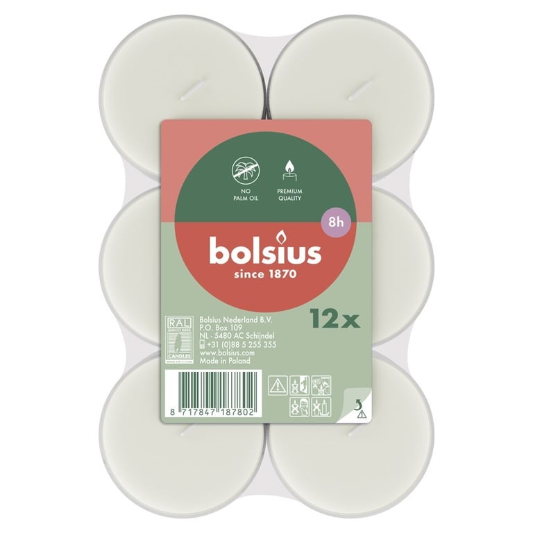 Bolsius Clear Cup Maxi Light White - 12 Pack Set of Premium White Glassware Drinking Glasses for Home & Garden Use
