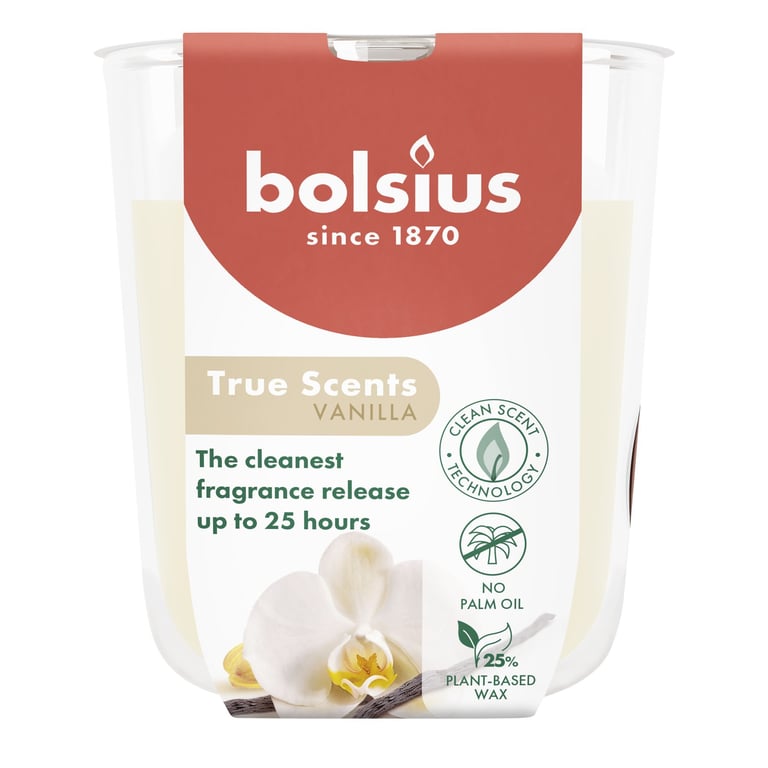 Bolsius True Scents Fragrance Small Glass Candle - Vanilla Home Scented Candle