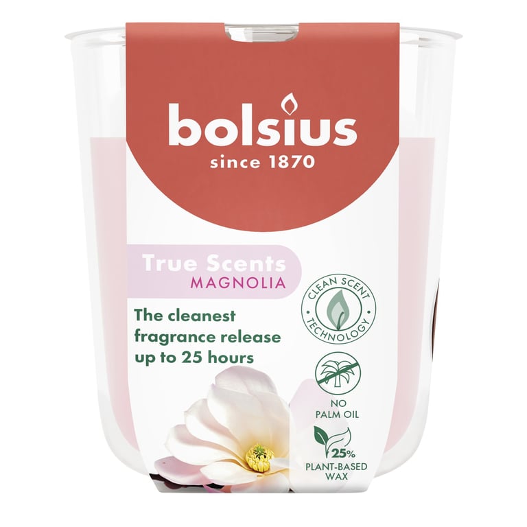 Bolsius True Scents Fragrance Small Magnolia Glass Candle - Home Scented Wax Illumination