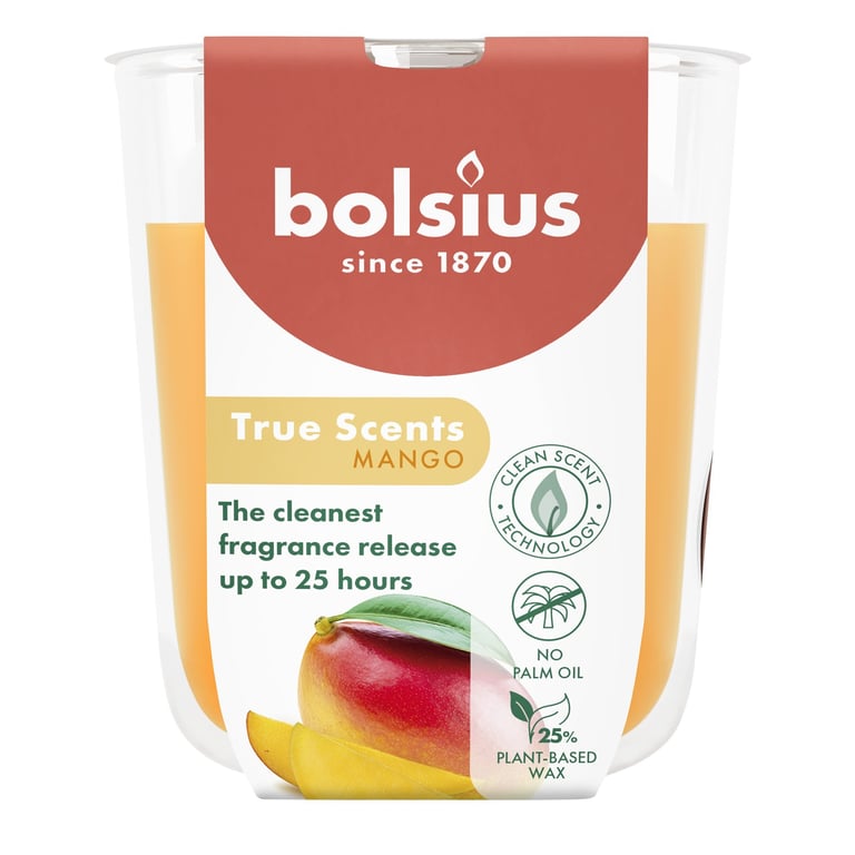 Bolsius True Scents Fragrance Small Glass Candle - Mango Scented Home Aroma Therapy Candle