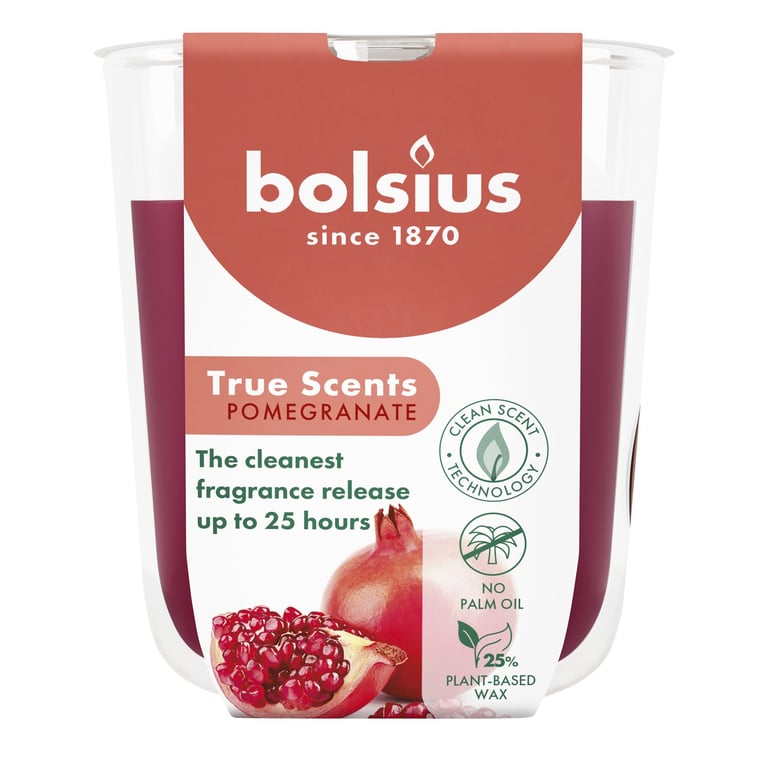 Bolsius True Scents Fragrance Small Glass Pomegranate Scented Home Candle