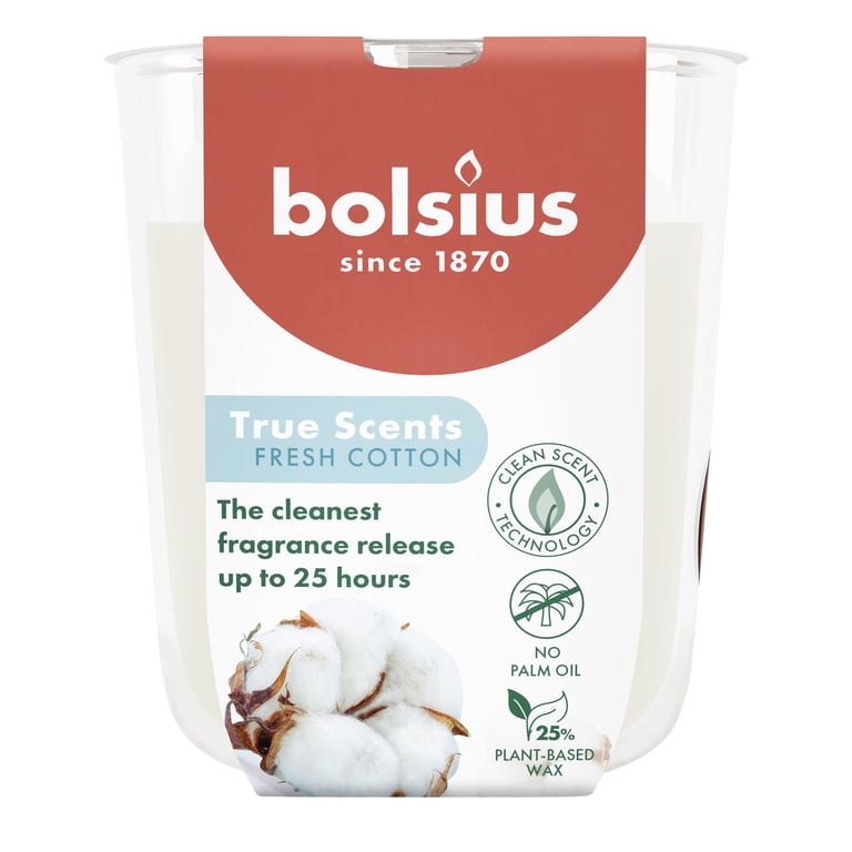 Bolsius True Scents Fragrance Small Glass Candle - Fresh Cotton Home Scent