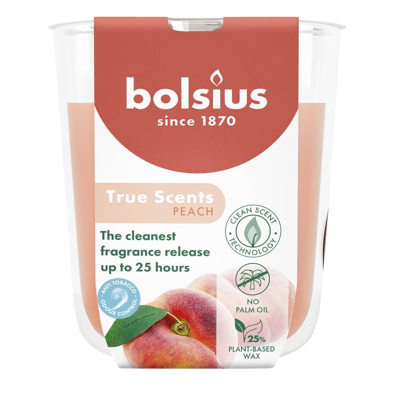 Bolsius True Scents Fragrance Small Candle Glass - Peach Scented Home Aroma