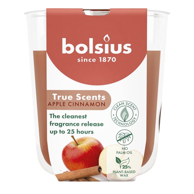 Bolsius True Scents Apple Cinnamon Fragrance Small Glass Candle for Home Aroma Therapy