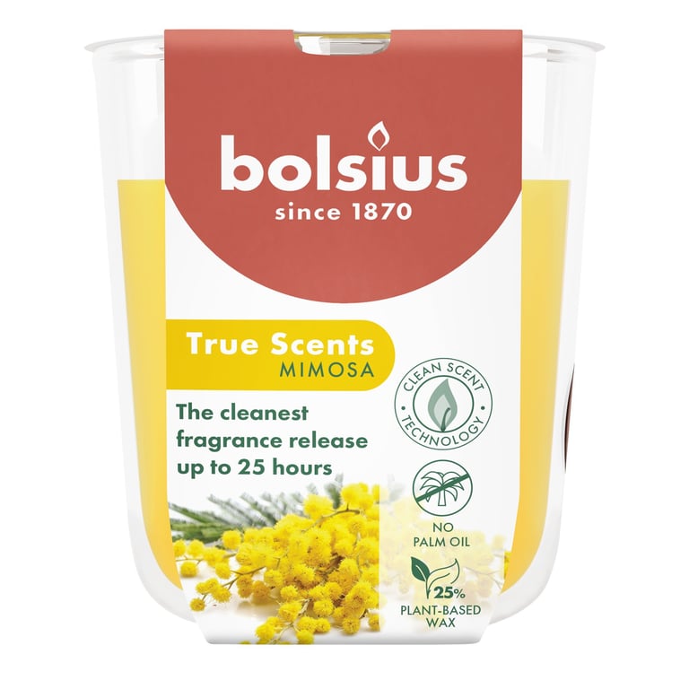Bolsius True Scents Fragrance Small Glass Candle - Mimosa Home Scented Candle