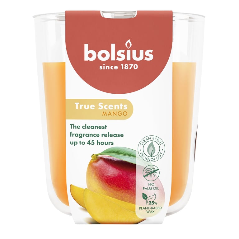 Bolsius True Scents Fragrance Large Glass Candle - Mango Scented Home Fragrance