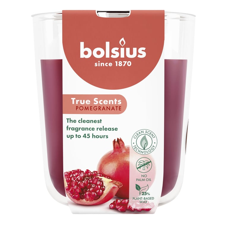 Bolsius True Scents Pomegranate Glass Candle - Large Home Fragrance Scented Candle