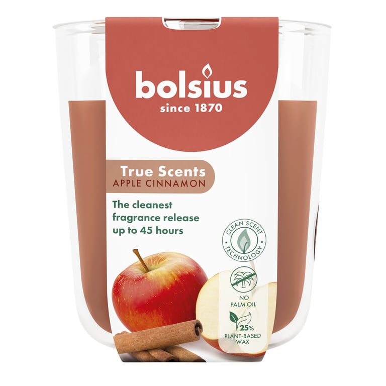 Bolsius True Scents Apple Cinnamon Large Glass Candle for Home Warm Ambiance