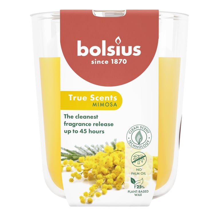 Bolsius True Scents Fragrance Large Glass Candle - Mimosa Home Scented Candle