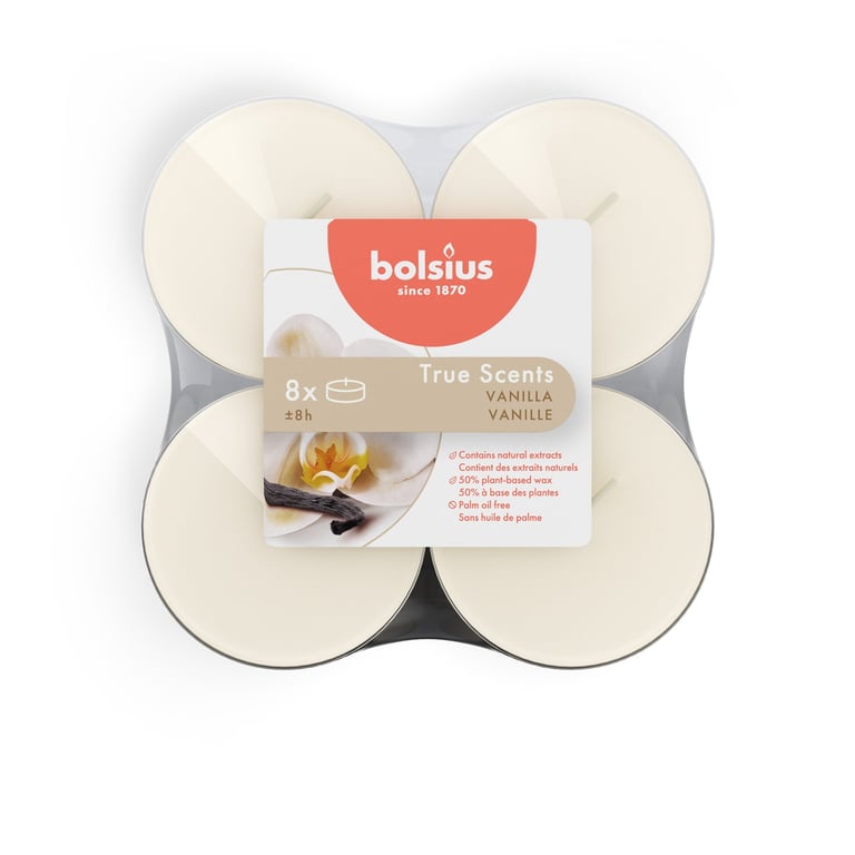 Bolsius True Scents Fragrance Clear Cup Maxi Tealights - Vanilla Home Fragrance