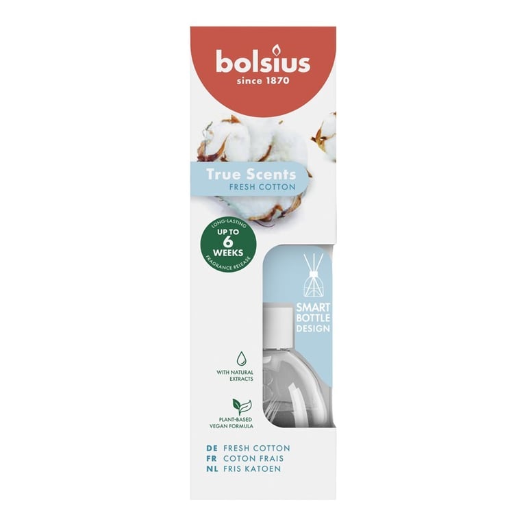 Bolsius True Scents Fragrance Diffuser - Essential Oil Home Scent Fresh Cotton (60ml)