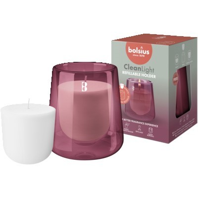 Pink Glass Bolsius Clean Light Starter Kit - Cedarwood & Vetiver Aromatherapy Home Fragrance Diffuser Set