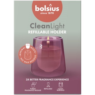 Pink Glass Bolsius Clean Light Starter Kit - Cedarwood & Vetiver Aromatherapy Home Fragrance Diffuser Set