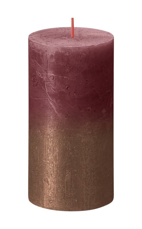 Velvet Red & Copper Rustic Pillar Candle - Vintage Home Decor Scented Candle