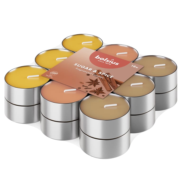 Sugar & Spice Multi Colour Fragrance Tealights - Pack of 18 Scented Tea Light Candles for Home Decor Aroma Therapy