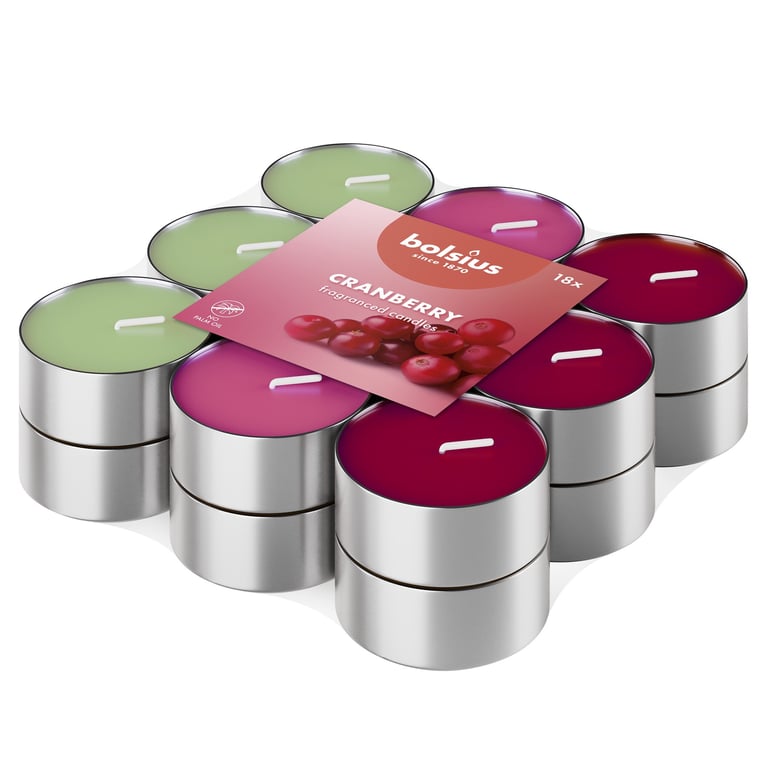 Cranberry Fragrance Multi Colour Tealights - Set of 18 Scented Candles for Home Decor