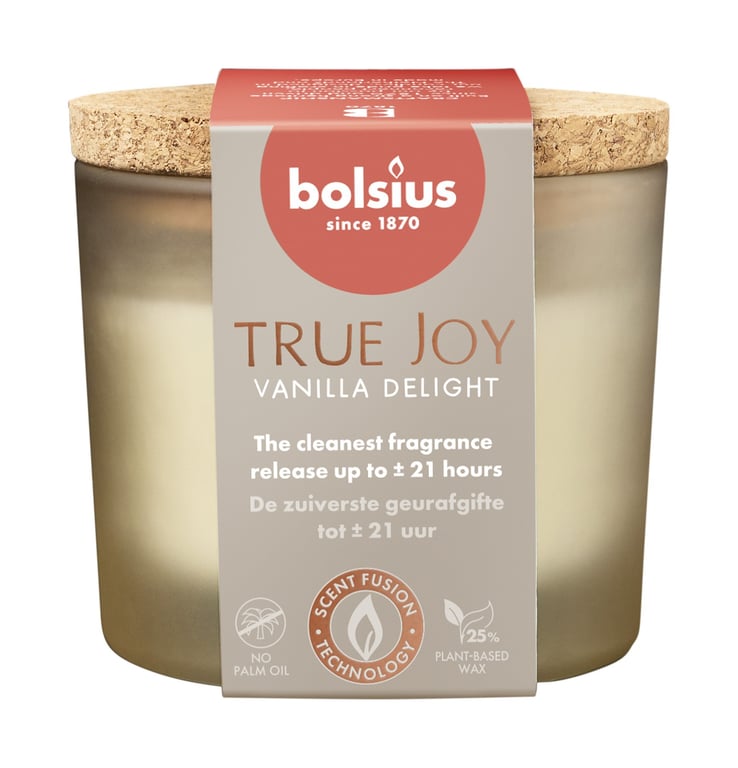 True Joy Fragrance Vanilla Delight Glass Scented Candle - Home Fragrance Gift Idea