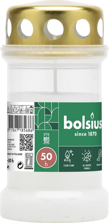 White Bolsius 50 Hour Memorial Light - A Durable Home Funeral Candle for Lasting Memories