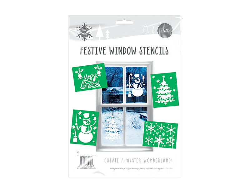 Christmas Window Stencils - 4 Pack for Holiday Decorations and Home Accents