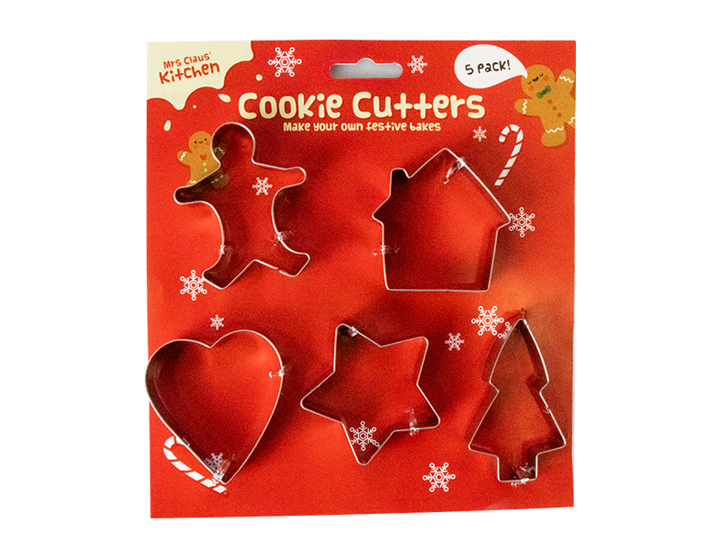 Christmas Cookie Cutters 5-Piece Set - Holiday Baking Tools and Kitchen Supplies for Festive Sugar Cookies