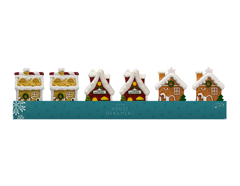 Glittery House Ornaments - Assorted Holiday Decorations and Party Supplies