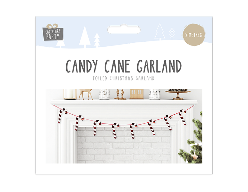 Foil Candy Cane Garland - 2m Long Holiday Decoration for Home Decor