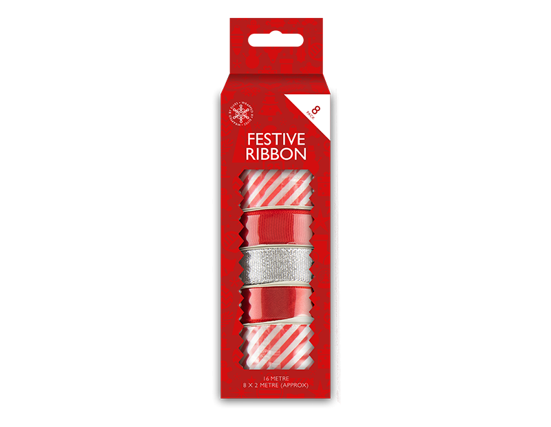 Christmas Ribbon 8-Pack - Holiday Accents for Home Decor and Crafting