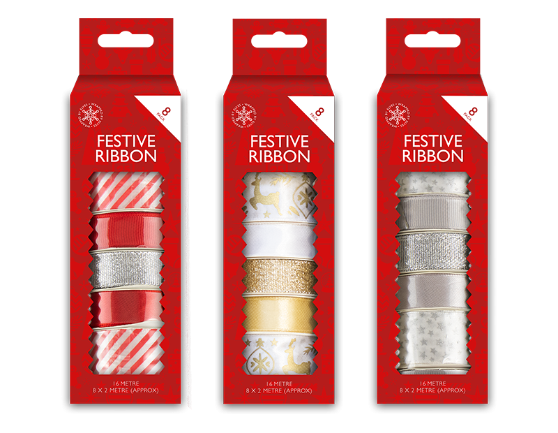 Christmas Ribbon 8-Pack - Holiday Accents for Home Decor and Crafting