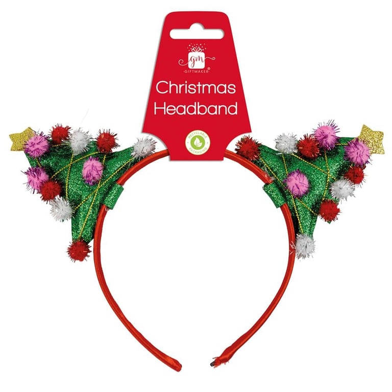Pom Pom Christmas Tree Headband - Festive Holiday Hair Accessory with Crafty Decorations