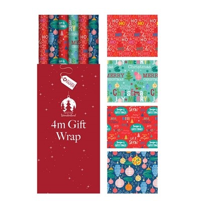 Contemporary Christmas Wrapping Paper Set (4m) - Festive Home Decorating Supplies for Holiday Gift Wrap