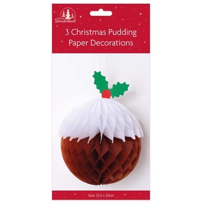 Honeycomb Christmas Pudding Decorations - Festive Holiday Tableware Ornaments (3 Pack)