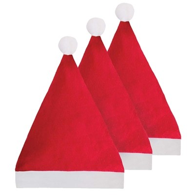 Plush Felt Christmas Santa Hat Set of 3 - Holiday Home Decor Accessory