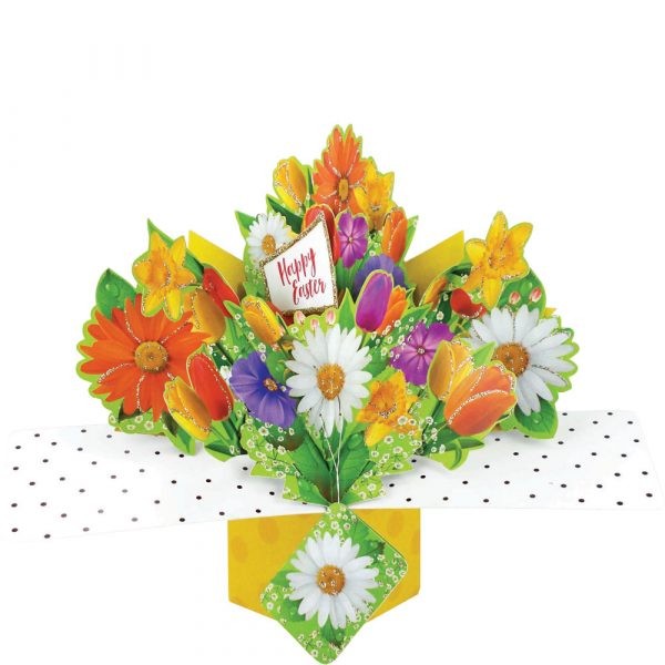 Easter Bouquet 3D Pop Up Card - Unique Holiday Greeting Card with Spring Floral Design