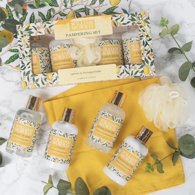 Lemon & Pomegranate Pamper Set - Home Spa Kit Luxury Bath Products and Skin Care Bundle for Self Care Gift