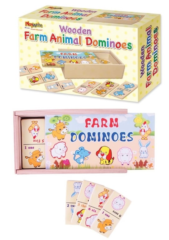 Wooden Farm Animal Dominoes - Educational Home Decor Toy Set for Kids